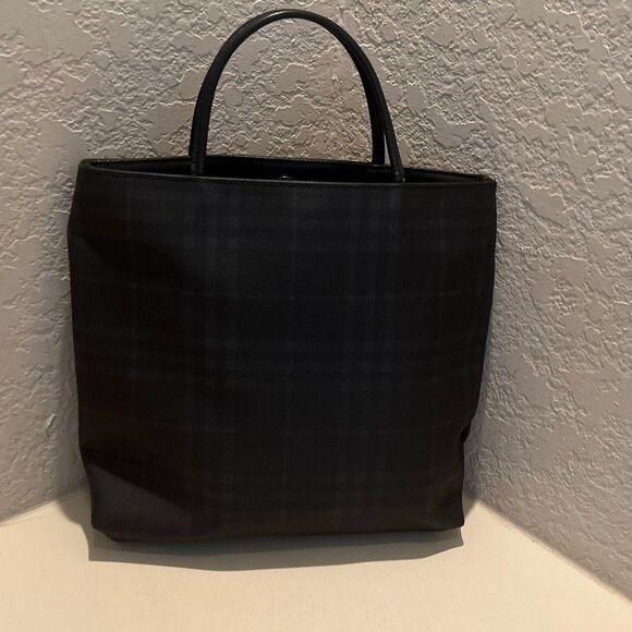 Burberry Tote Bag Blue Nova Check Plaid Coated Canvas Equestrian Old Money Prep - Picture 3 of 13